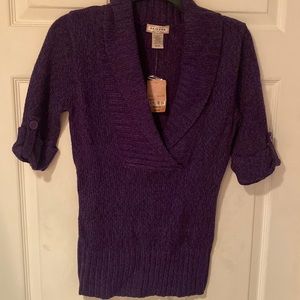 V neck short sleeve sweater